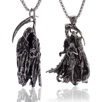 Vintage Gothic Hell Reaper Scythe висулка Мистичен демон огърлица за мъже личност пънк Хелоуин тенденция бижута