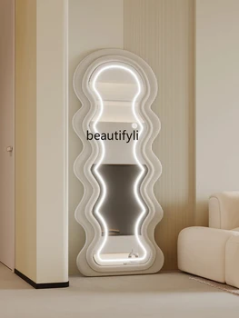 Wave цялото тяло етаж монтаж превръзка огледало домакинство спалня със светлина специална форма огледало