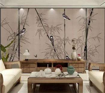 wellyu Персонализирани тапети тапети домашен декор Ръчно рисувани писалка бамбук птица фигура нов китайски фон стена декорация