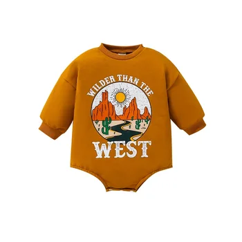 Western бебе момиче момче дрехи дълъг ръкав суитчър гащеризон пуловер извънгабаритни пуловер есен облекло 0-24M