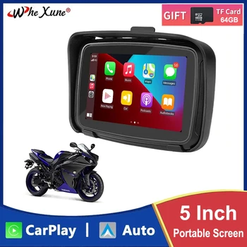 WHEXUNE мотоциклет безжичен Apple Carplay Android Auto Portable 5 инчов навигация GPS екран IPX7 мотоциклет водоустойчив дисплей