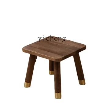 XL Черен орех Малък масивен дървен стол Нисък стол Всекидневна Масичка за кафе Квадратна табуретка кръгла ретро малка пейка