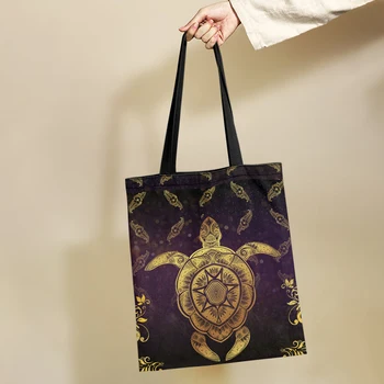 Yikeluo жени купувач чанта злато костенурка листа отпечатани Kawaii чанта Harajuku пазаруване платно купувач момиче чанта голяма пазарска чанта рамо чанта