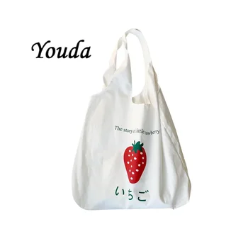 Youda New 2022 Прекрасна чанта от ягодово платно Дамска чанта за рамо с голям капацитет Използваема чанта за пазаруване на книги за момичета