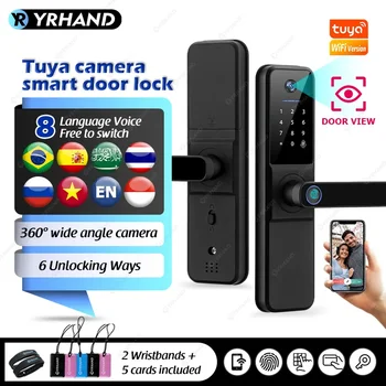 YRHAND H01 Fechadura Eletronica Tuya Wifi Цифрова електронна интелигентна брава на вратата с биометрична камера Пръстов отпечатък IP66 Smart Lock