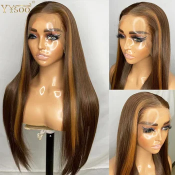 YYsoo Long 13x4 Futura коса Baylayage цвят копринена права синтетична дантела предни перуки за жени без лепило блондинка акценти перука