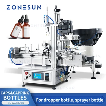 ZONESUN ZS-XG1870R Автоматично етерично масло Козметичен течен капкомер Машина за затваряне на бутилки Вибрационна капачка Feeder Продукти Пръскачка