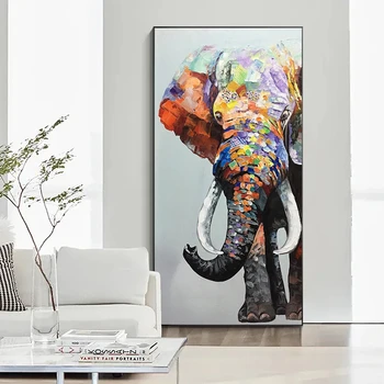 Абстрактна животинска цветна живопис със слонско платно,Модерни плакати за стенно изкуство, печатни картини,Скандинавски хол декор Cuadros,Unfram