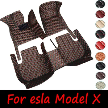 Автомобилни стелки за Tesla Model X 7 Seat 2015 ~ 2022 Пълен комплект луксозни килими килим против мръсотия подложка кожа мат аксесоари за кола Tapete Carro