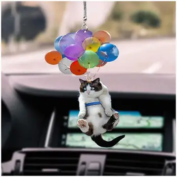 Акрилна котка балон кола висулка сладък котка ключодържател висящи висулка с цветни балон кола интериор декор висулка аксесоари