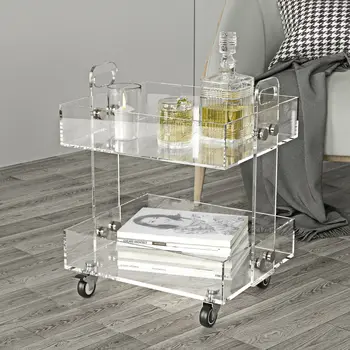 Акрилна прозрачна ъглова странична маса 2-слойна количка за съхранение рафт диван нощно шкафче подвижно безшумно универсално колело
