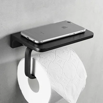 Алуминиеви хардуерни аксесоари за баня Държач за хартия Стелажи за хартия Матово черно тоалетна хартия стойка рафт