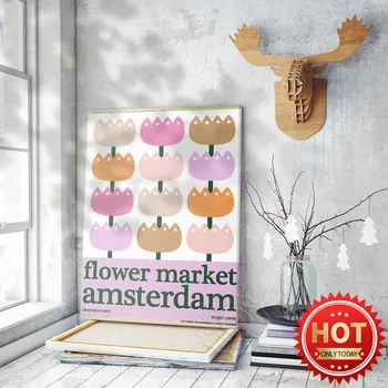 Амстердамски плакат за цветен пазар, плакат за графично цветно изкуство. Nordic прост стил дома декор стенопис, реколта изкуство цвете стена картина.