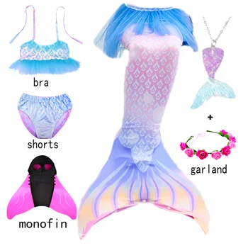 Аниме Малката русалка опашка бански с монофин костюм принцеса рокля бикини бански костюм за плуване