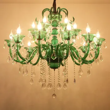 Антично зелено Led полилей кристални лампи трапезария Cafe Bar Lampadario Moderno Ретро желязо Свещник за осветление полилеи