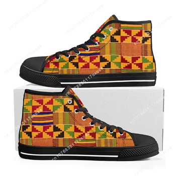 Африканска етническа култура Дизайн Високи Топ маратонки Мъжки Дамски Тийнейджър Високо качество платно маратонка двойка случайни обувки по поръчка