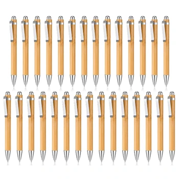Бамбукова химикалка за гравиране Комплект дървени прибиращи се бамбукови писалка с допълнително черно мастило пълнители химикалка дневник писалка