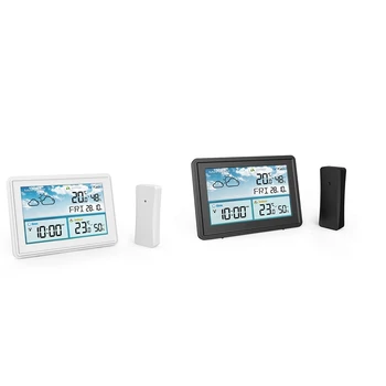 Безжична цифрова метеорологична станция Цветен LCD дисплей Термометър Хигрометър Прогноза Сензор Frost Point Календар EU Plug