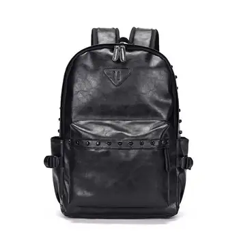 Британска мода Мъжки раници PU кожа улица тенденция нитове раници мъже лаптоп чанти висок капацитет студенти резервират обратно чанта мъжки