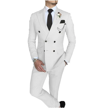 бял бизнес костюм за мъже 2023 Slim Fit 2 броя младоженец мъже костюми комплекти мъжки смокинги нетактичност панталони две парчета плюс размер