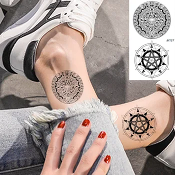 ВАНКИРС Черна къна тотем фалшиви татуировка стикери геометрични пентаграм жени временно татуировка мъже ръка глезена значка DIY Tatoo доставки