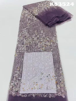 Вертикални райета пайети мъниста дантела плат луксозни вечерни рокли 2023 3D цвете мъниста дантела плат френски Net за шиене KB3524