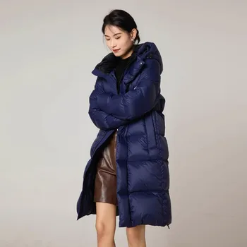Висококачествено палто с качулка 95 Дамско облекло 2023 Зимно ново сгъстяване на парка Ветроупорен женски дълъг палто