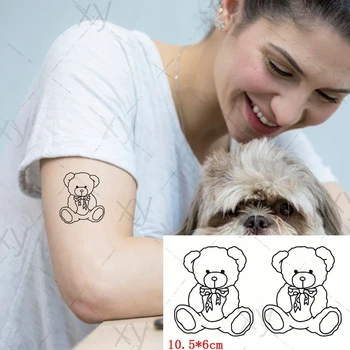 водоустойчив временен стикер за татуировка сладък котило мечка лък флаш Tatoo фалшив Tatto боди арт ръка крак за мъже жени деца 10.5 * 6cm