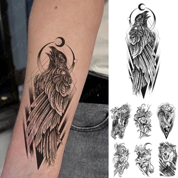 водоустойчив временен стикер за татуировка Луна геометрична птица колибри животно Tatto фестивал боди арт ръка фалшиви татуировки мъже жени