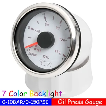 Водоустойчив манометър за автомобилно масло със 7 цветна подсветка 52mm индикатор за измерване на налягането на маслото 0-10BAR 0-150PSI за камион лодка RV