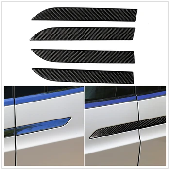 Въглеродни влакна кола външна врата дръжка панел капак подстригване стикер формоване лента декорация за Tesla модел X 2016-2023