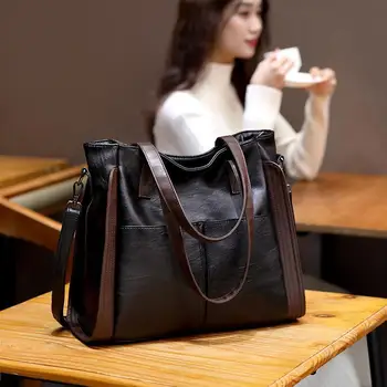 Голям капацитет чанти жени мека кожа рамо Crossbody чанта дами кофа чанти ретро мъкна луксозна чанта чанта и чантата