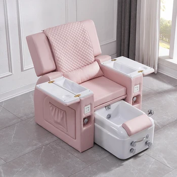 гореща продажба Led Light розов салон накланящ маникюр стол луксозен крак педикюр спа стол с масаж