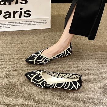 Гореща продажба Дамски обувки 2023 Slip-on плитки дамски апартаменти заострени пръсти плоски с ежедневни обувки Дамски плетени леки дамски апартаменти