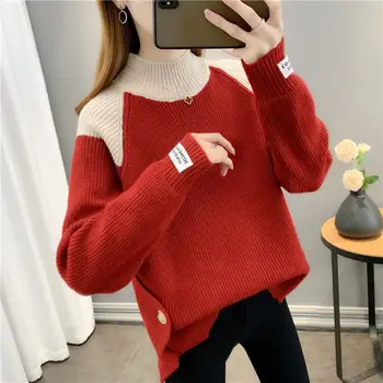 Дами нова мода пуловер пуловер дамски дрехи момичета есен случайни трикотаж женски женски OL пуловери Vy1014-1