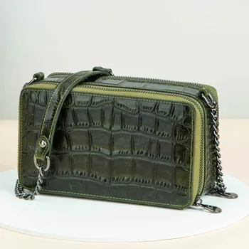 Дамска чанта естествена кожа клапа алигатор мода цип многофункционални рамо чанта пюрета и чанти Crossbody Евро-Америка стил