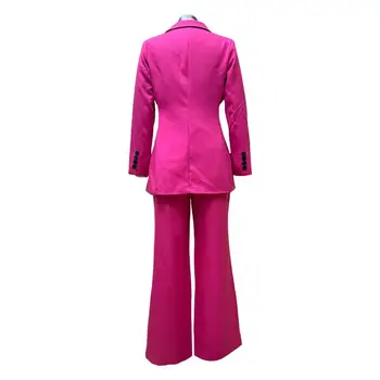 Дамски костюм с един бутон елегантен дамски бизнес костюм комплект с дълъг ръкав палто широк крак панталони за офис пътуване или официално