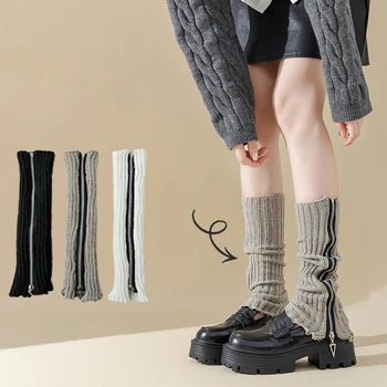 Дамски крак топло японски цип трикотажни чорапи плътен цвят висока тръба Sockings Jk Лолита над коляното чорапи зимата топло крака покритие