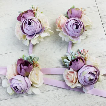 Дамски люлякови фалшиви цветя Сватбени бутониери за булчински копринени розови щифтове Groomsmen damas de honor за сватбено тържество декор