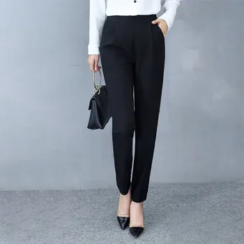 Дамски офис панталони нови тънки еластични хлабави голям размер корейски версия дълги панталони случайни твърди мода прави крак панталони