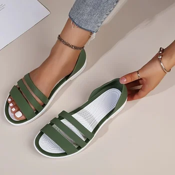 Дамски стилни минималистични плоски сандали неплъзгащи се меки еднолични чехли за ежедневни плажни пързалки