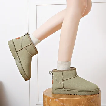 Дамски хлъзгави ботуши за сняг зимни нови дизайнерски плоски с памучни ботуши плюшени топли обувки на платформа за жени Zapatos Mujer
