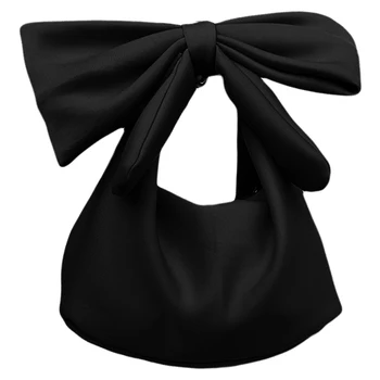 Дамски чанти Bowknot съединители чанта дами вечерно парти съединители чанта рамо чанта (черен)