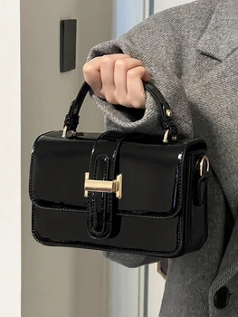 Дамски чанти тенденция лъскава лачена кожа малка клапа рамо чанта женски случайни мъкна дами Crossbody чанти Commuter чанта