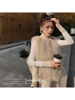 Дамско палто 2023 Есен и зима Нова имитация лисица кожена жилетка къса кожена жилетка корейски стил плюшено палто жилетка жена облекло