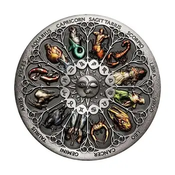 Дванадесет съзвездия Сребърна Предизвикателство Монета Тувалу Висок релеф Антична сребърна монета Цветни сувенирни монети Колекционерска подаръчна монета