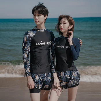 Двойки Бански Жени 2023 Обрив охрана мъже дълъг ръкав дами бански костюми 2 парче плажни спортове риза сърф корейски бански костюм