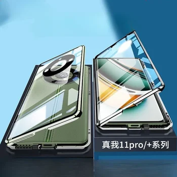 Двустранен стъклен калъф за телефон за Realme 11 Pro+ магнитен калъф 360° Пълен защитен заден капак за Realme11 11Pro Plus Shell