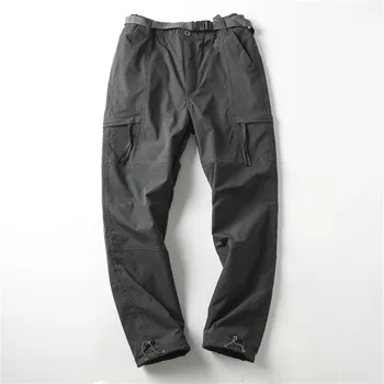 Дебели водоустойчиви топли руно карго панталони мъже зимни на открито плюс кадифе мулти-джобове хлабав прав случайни цялостната панталони