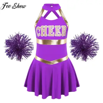 Детски мажоретки униформи с цветни топки Комплекти за Хелоуин Косплей Cheer Dancing Teamwear Мажоретен костюм